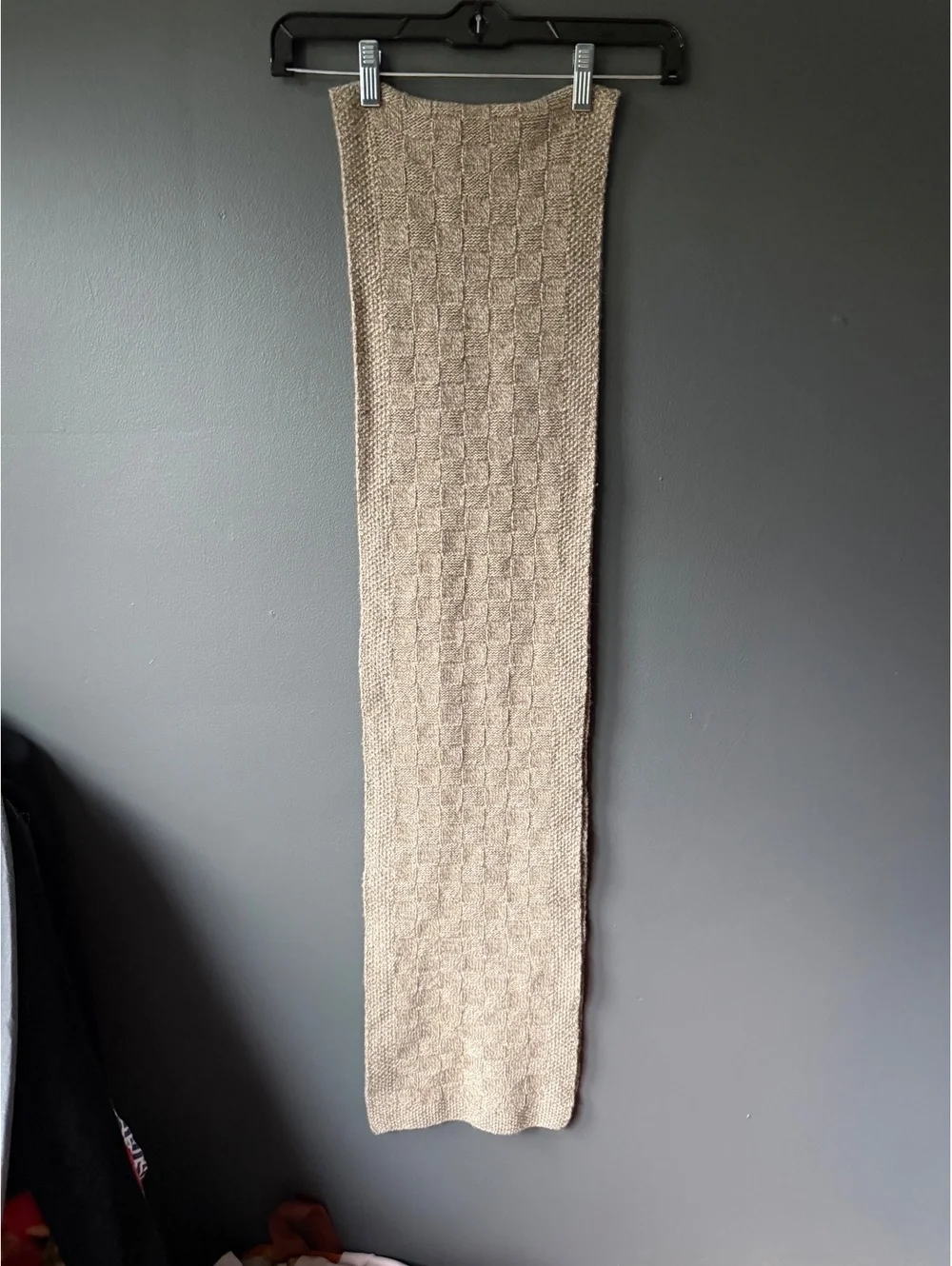 J.Crew Beige Knit Scarf with Checkerboard Pattern